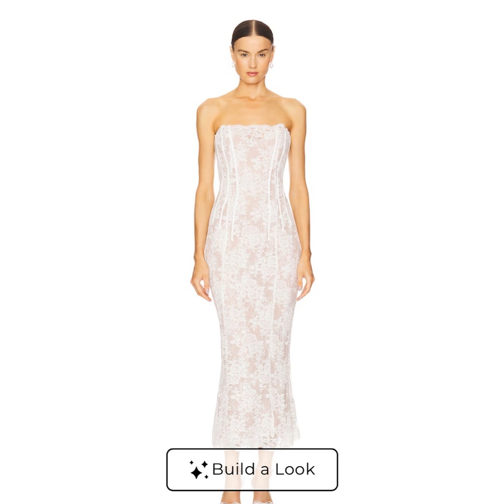 V. Chapman Capulet Midi Dress in White Chantilly Lace